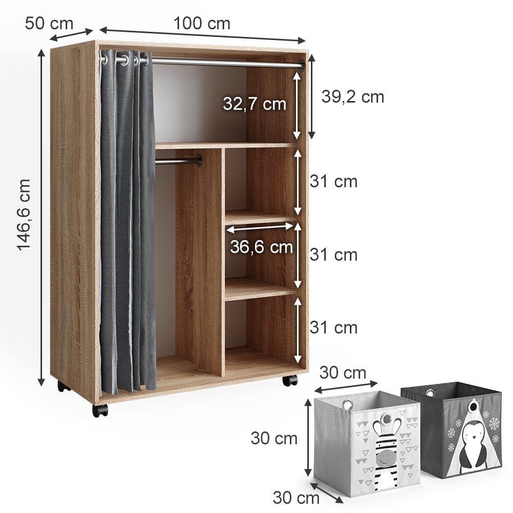 Kleiderschrank "Doros" Sonoma 100 x 146.6 cm mit Faltboxen livinity®
