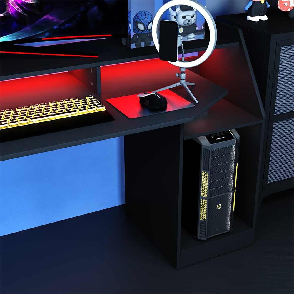 Gamingtisch "Sonic" Schwarz 179.8 x 65.5 cm mit LED-Beleuchtung livinity®