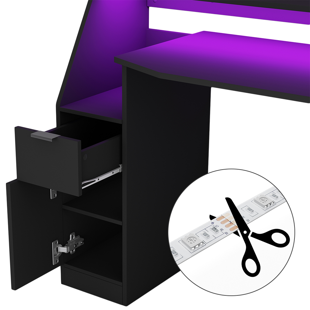 Gaming Tisch "Tails" Schwarz 123 x 55 cm mit LED-Beleuchtung livinity®