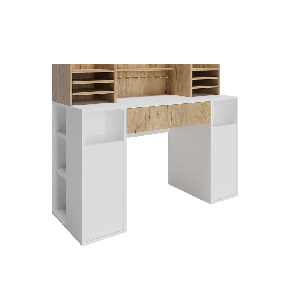 Basteltisch - Schreibtisch Weiß/Sonoma 126.8 x 50 cm XL mit Regale livinity®