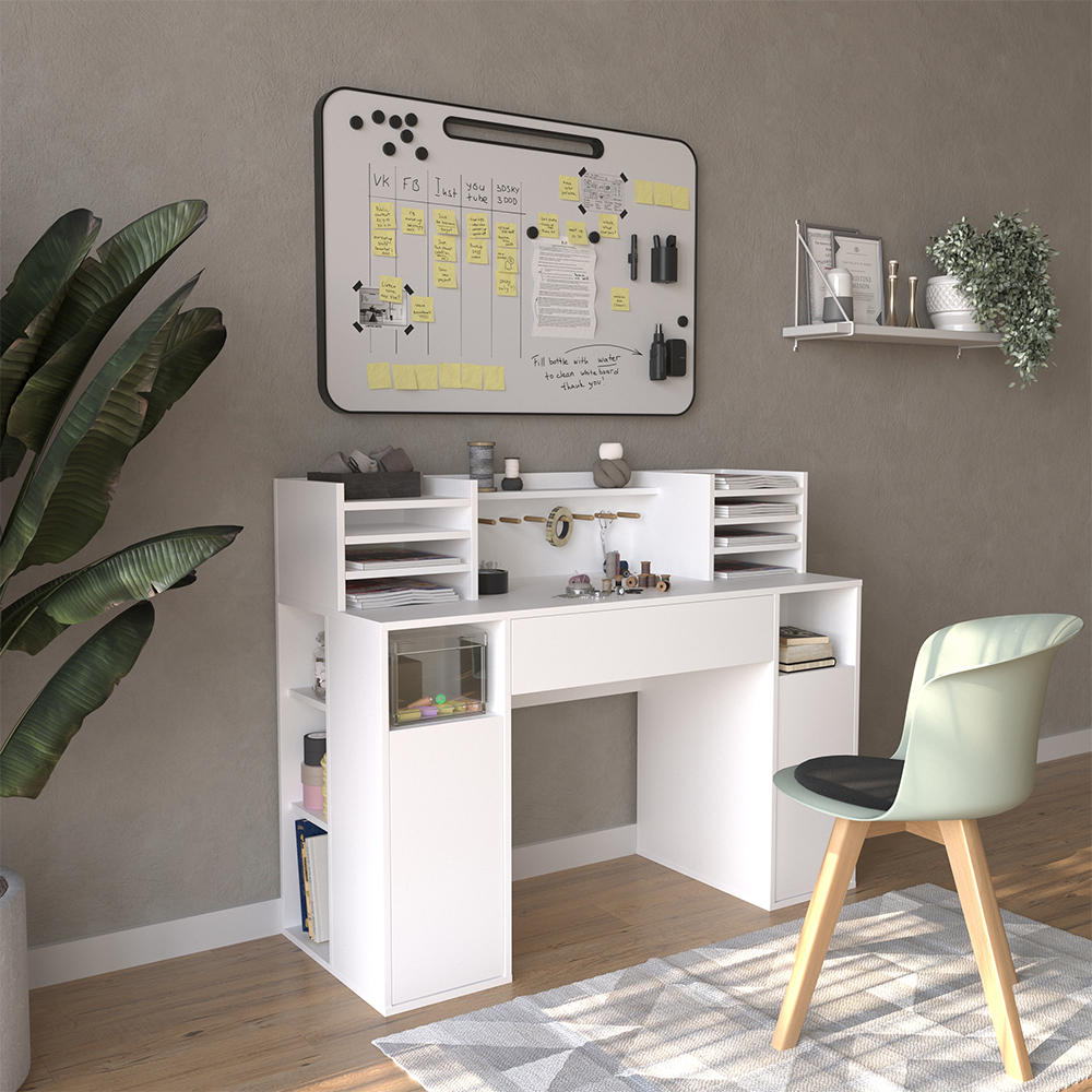 Basteltisch - Schreibtisch Weiß 126.8 x 50 cm XL mit Regale livinity®