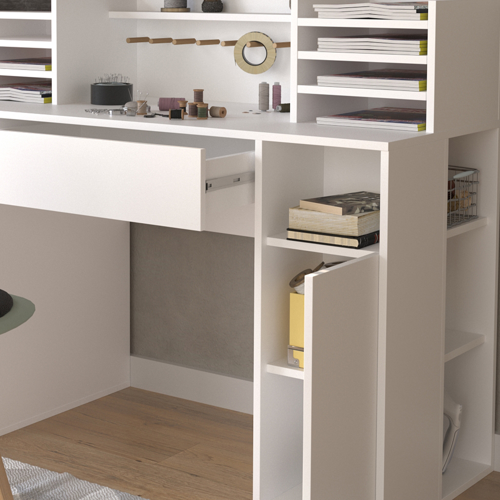 Basteltisch - Schreibtisch Weiß 126.8 x 50 cm XL mit Regale livinity®