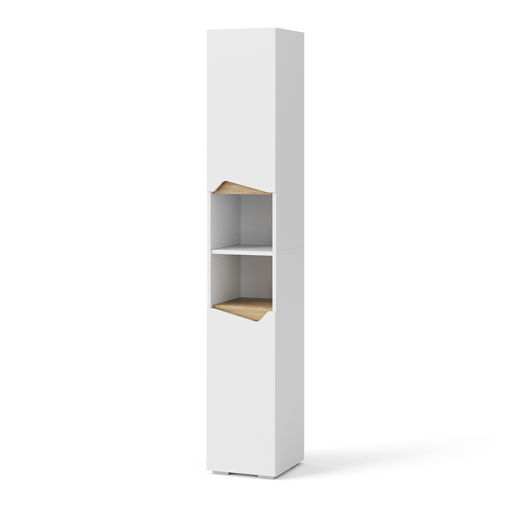 Badschrank "Marelle" Weiß/Artisan-Eiche 30 x 180 cm mit Türen, und offenen Fächern livinity®