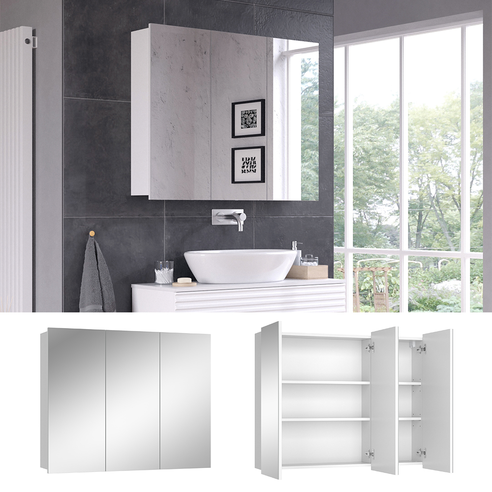 Bad Spiegelschrank "Sola" Weiß 100 x 79.8 cm mit 3 Türen livinity®