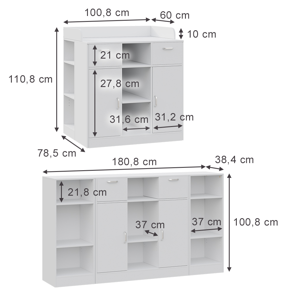 Wickelkommode "Lotte" Weiß 100.8 x 110.8 cm mit 2 Layout-Optionen livinity®