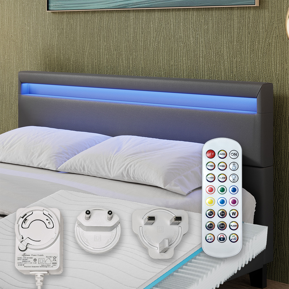 Bettgestell "Bern" Grau 200x160 cm mit LED Beleuchtung und Matratze livinity®