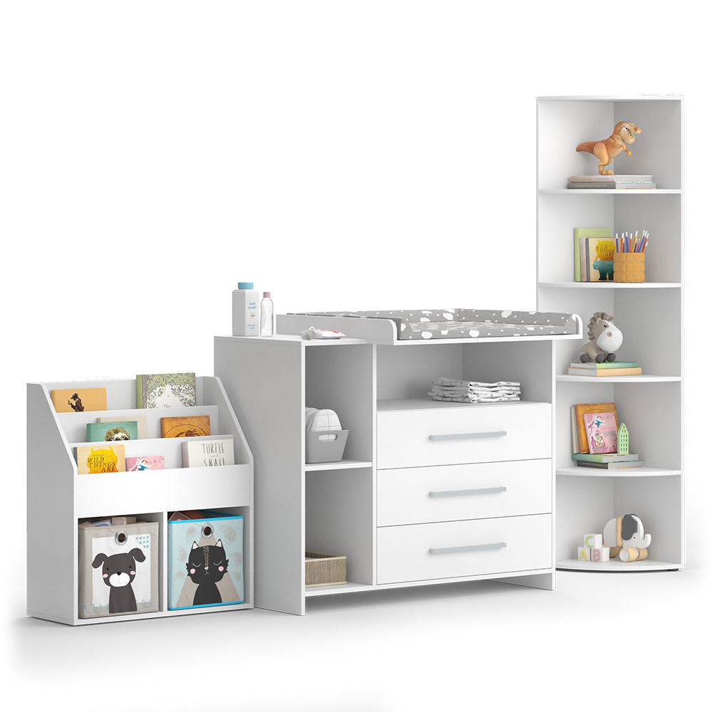 Kinderzimmer-Set "Oskar" Weiß 3 Teile, mit Wickelkommode, Spielzeugregal und Bücherregal livinity®