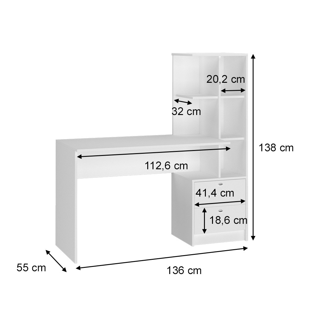 Esstisch "Denton" Weiß 136 x 55 cm mit 2 Schubladen livinity®
