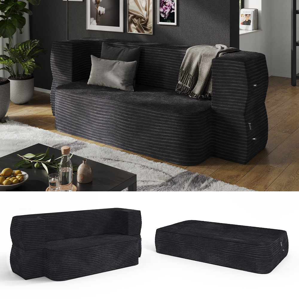 Sofa "Lille" Schwarz 190 cm mit Schlaffunktion livinity®