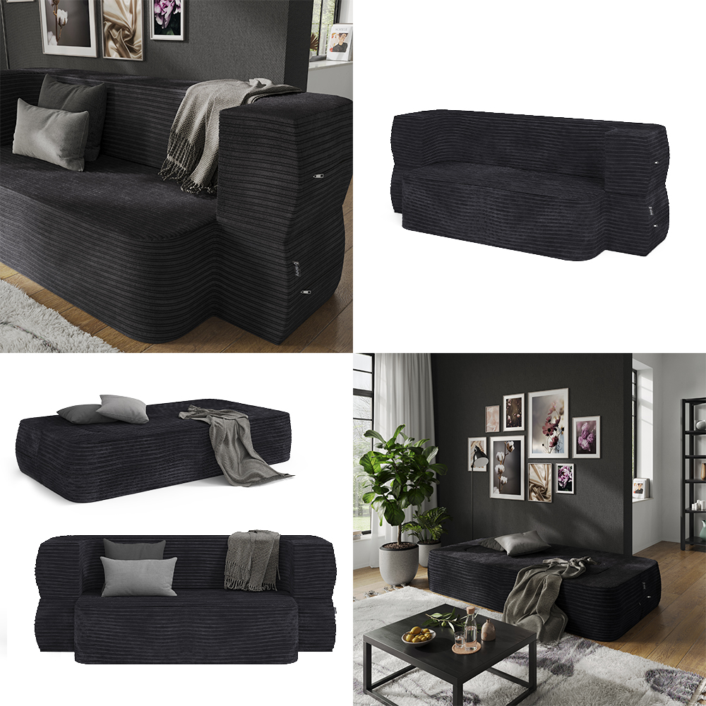 Sofa "Lille" Schwarz 190 cm mit Schlaffunktion livinity®