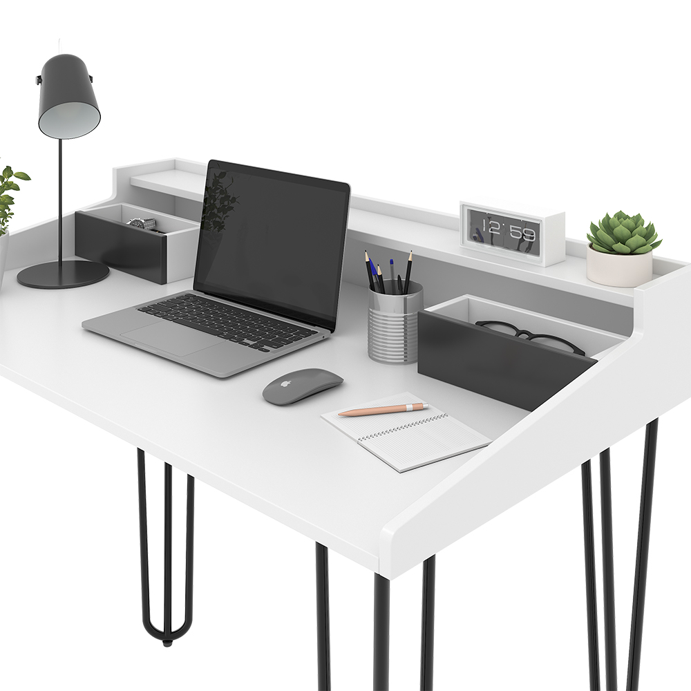 Schreibtisch "Sannar" Weiß/Schwarz 110 x 60 cm mit Schubladen livinity®