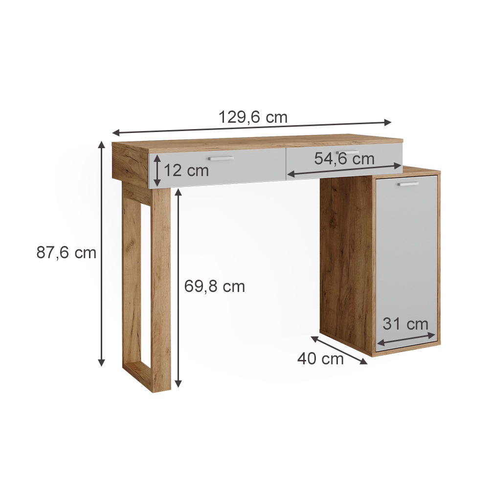 Schreibtisch "Regina" Goldkraft Eiche/Weiß 129.6 x 40 cm mit 2 Schubladen livinity®