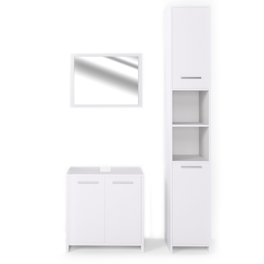 Badmöbel Set "Kiko" Weiß Hochglanz 3 Teile, mit Hochschrank livinity®