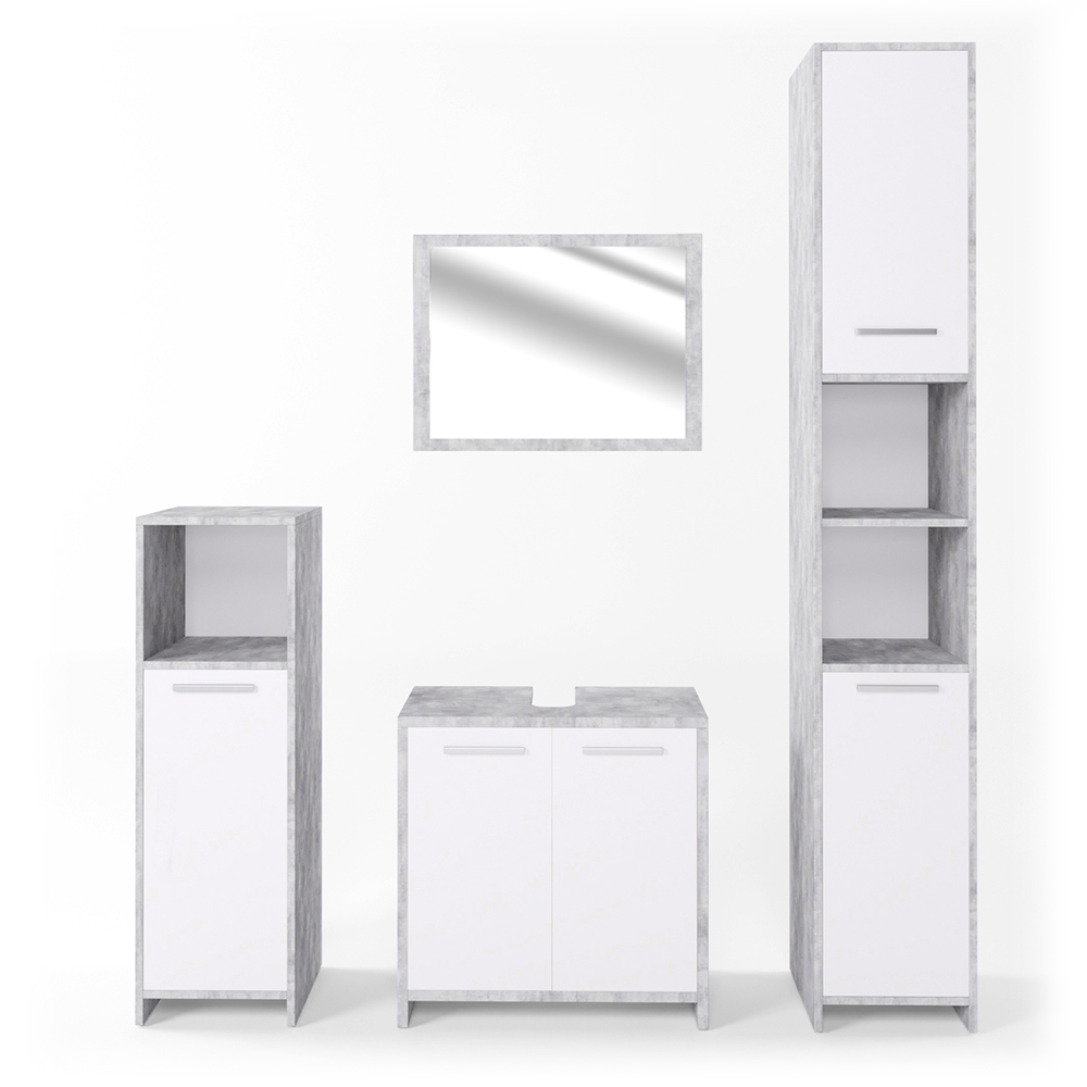 Badmöbel Set "Kiko" Beton/Weiß 4 Teile livinity®