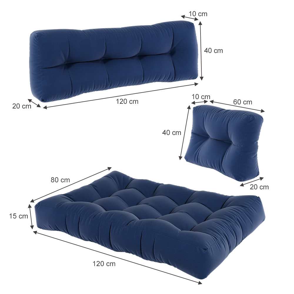Palettenkissen Set "Flocken" Blau 120 x 80 cm 3 Teile livinity®