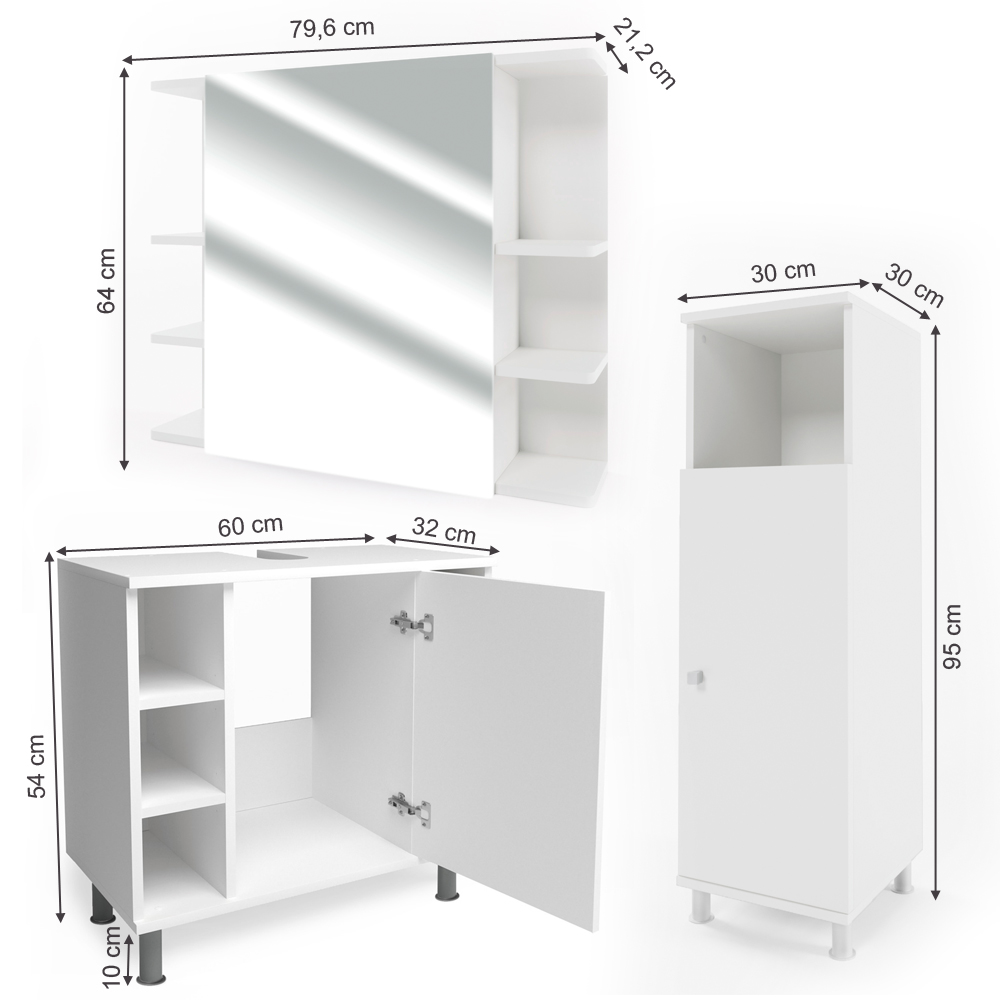 Badmöbel Set "Fynn" Weiß 3 Teile, mit Midischrank livinity®