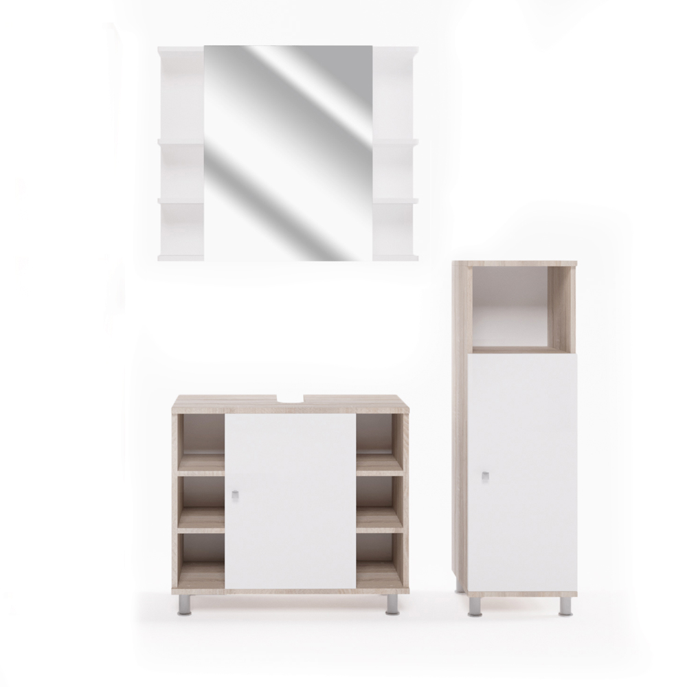 Badmöbel Set "Fynn" Sonoma/Weiß 3 Teile, mit Midischrank livinity®