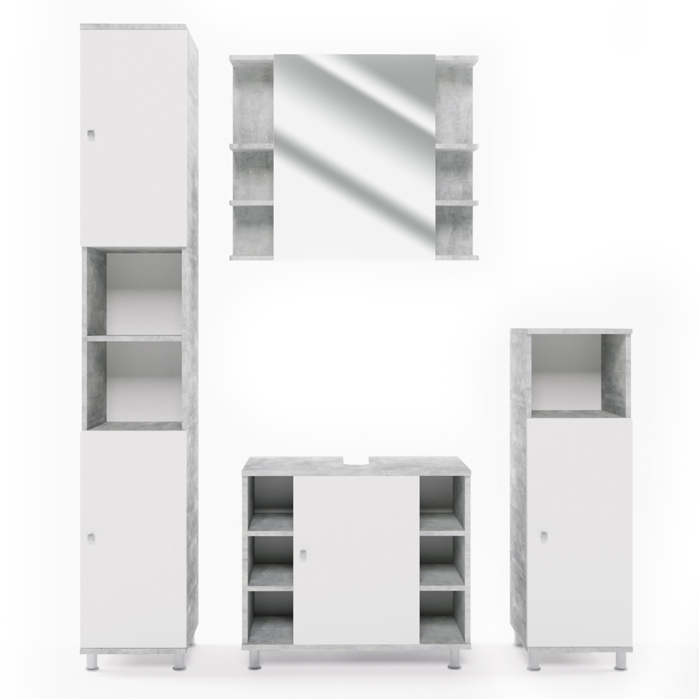 Badmöbel Set "Fynn" Beton/Weiß 4 Teile livinity®