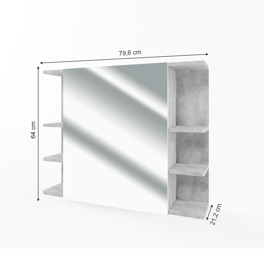 Bad Spiegelschrank "Fynn" Beton/Weiß 80 x 64 cm livinity®