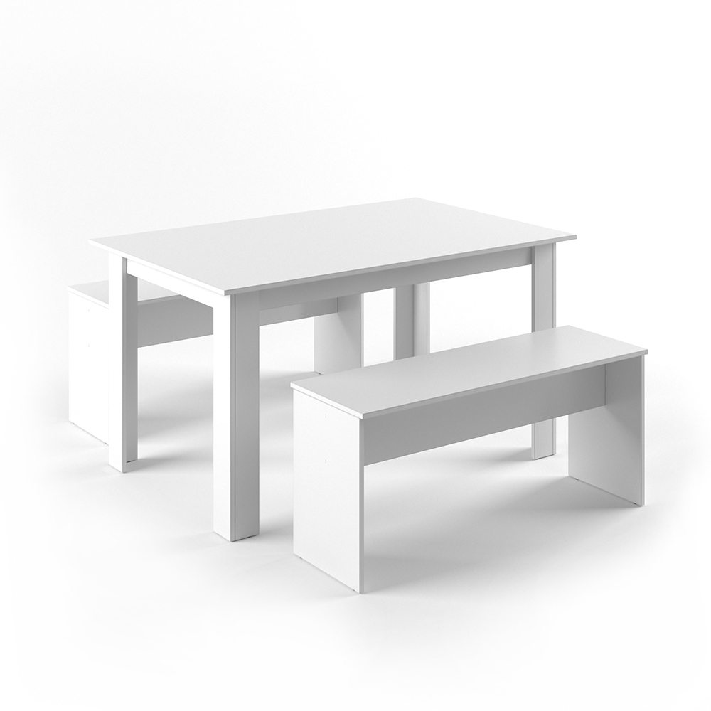Esstisch Set "Sentio" Weiß 90 x 140 cm mit 2 Bänken livinity®
