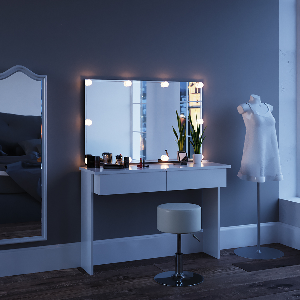Schminktisch "Azur" Weiß 120 cm mit LED Beleuchtung livinity®