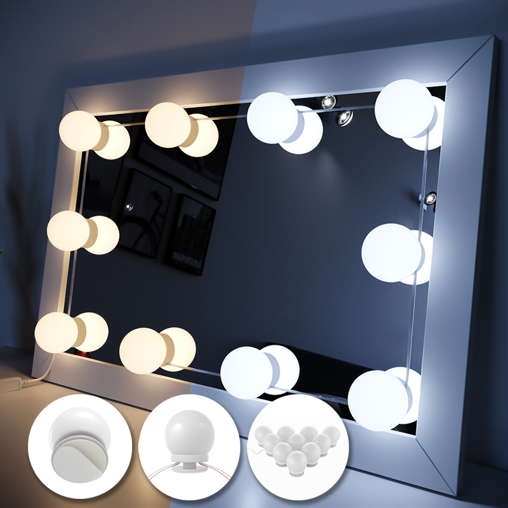 FURNIBELLA - Coiffeuse Wit avec miroir d'éclairage à LED Table de