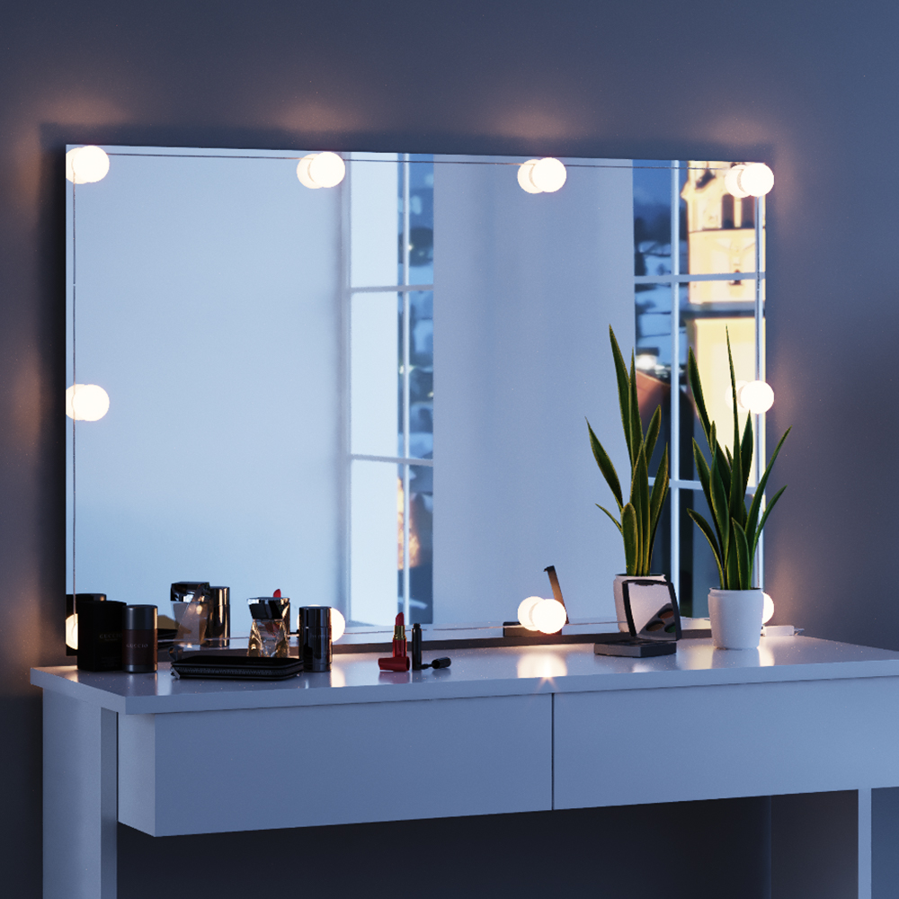 Schminktisch "Azur" Weiß 120 cm mit LED Beleuchtung und Bank livinity®