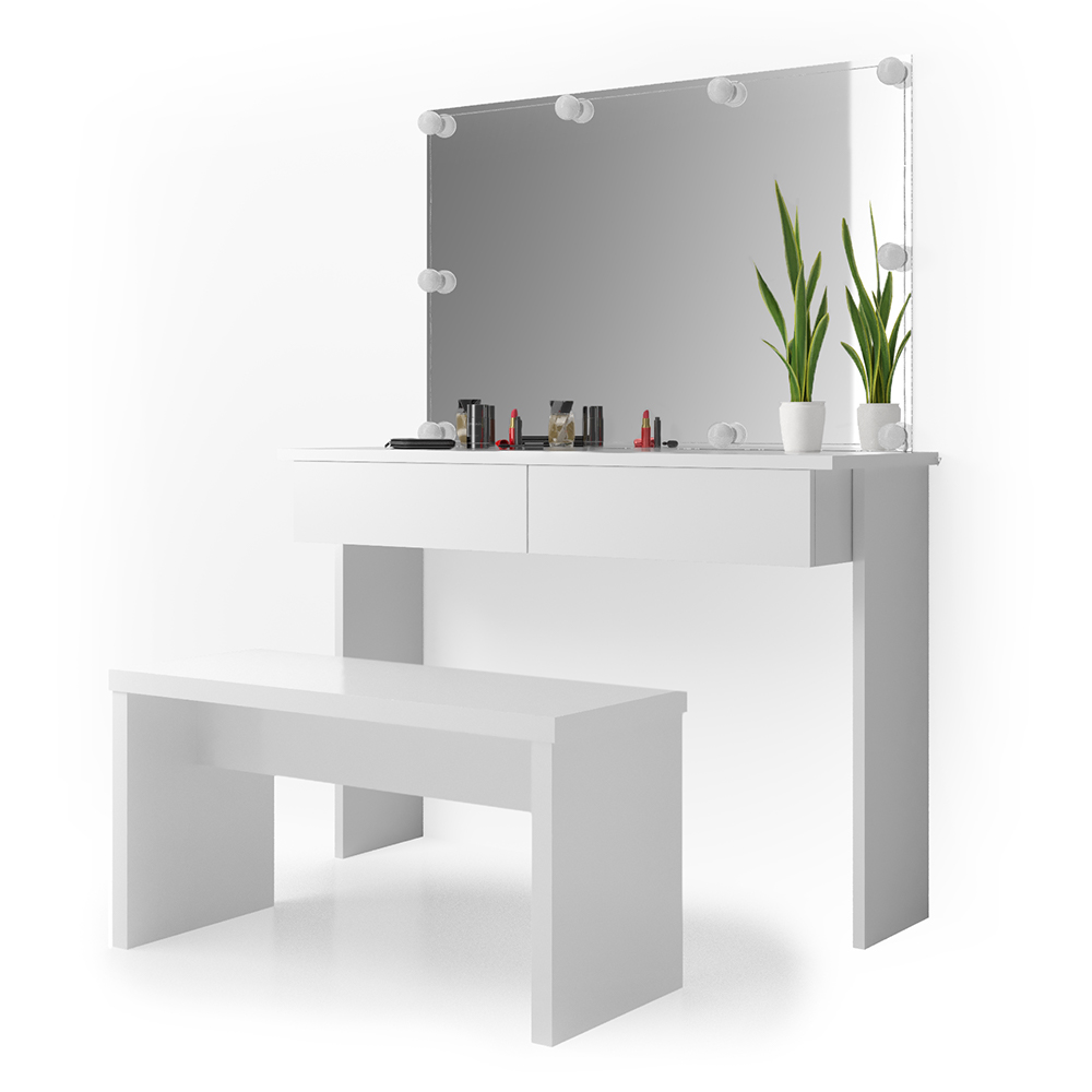 Schminktisch "Azur" Weiß 120 cm mit LED Beleuchtung und Bank livinity®