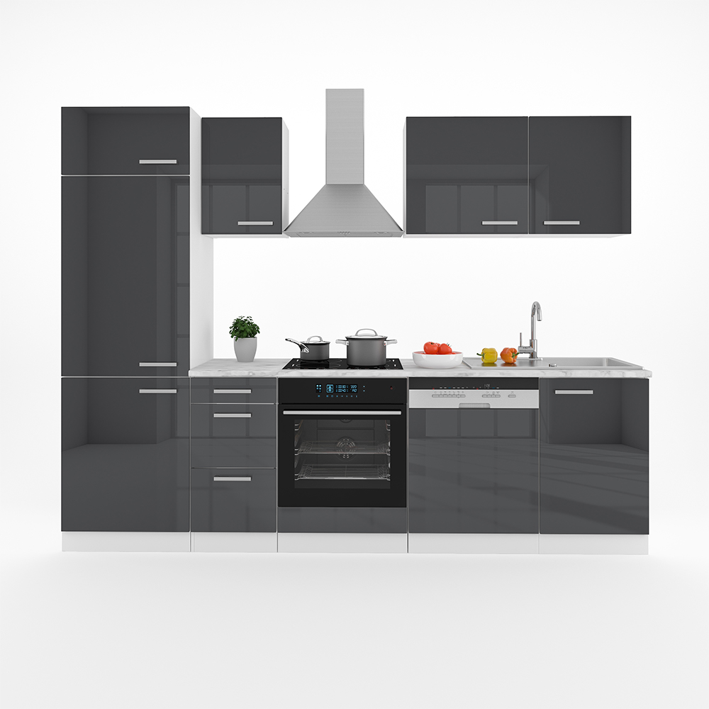 Küchenzeile "Optima" Anthrazit Hochglanz/Weiß 270 cm ohne Arbeitsplatte livinity®