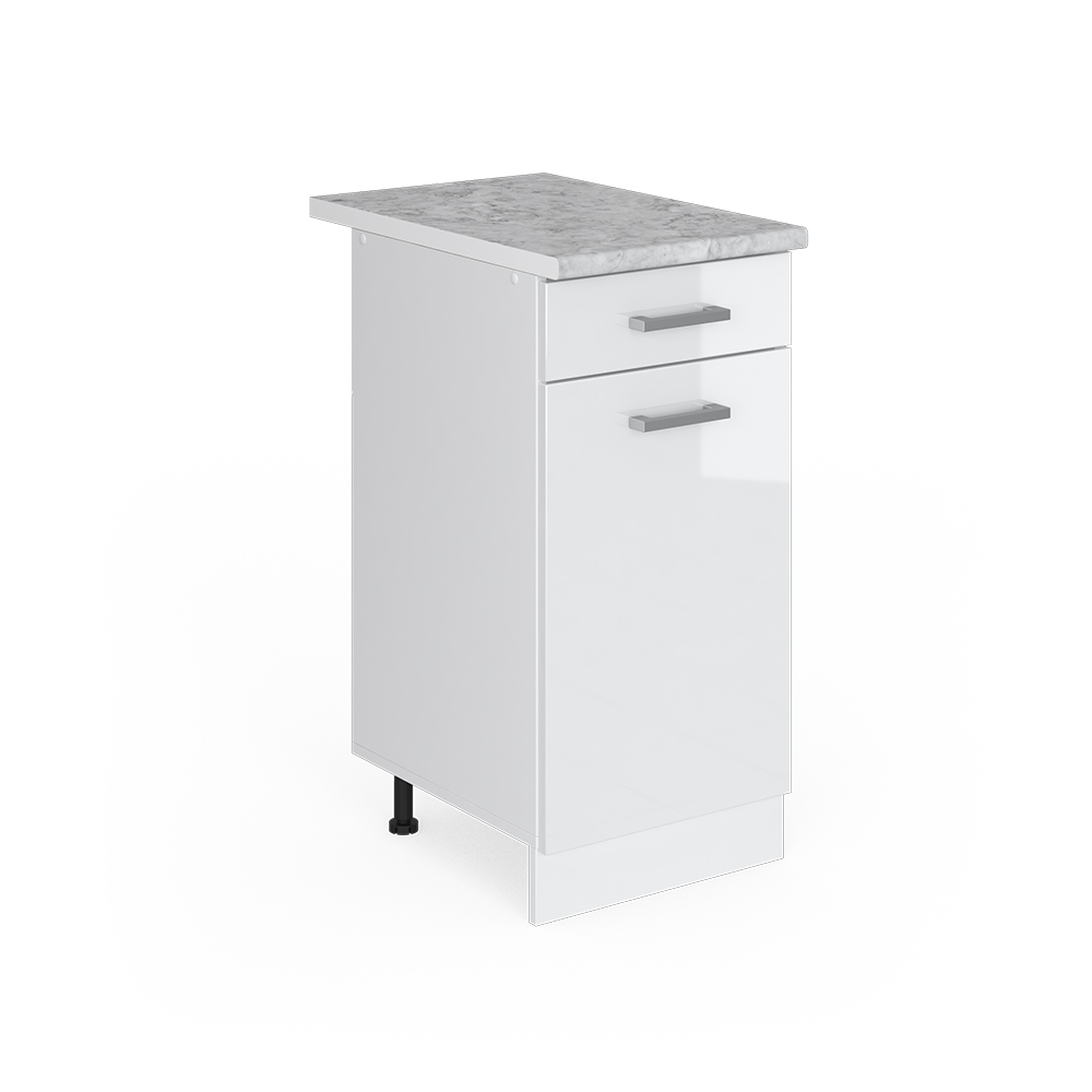Küchenunterschrank "R-Line" Weiß Hochglanz/Weiß 40 cm , AP Marmor livinity®