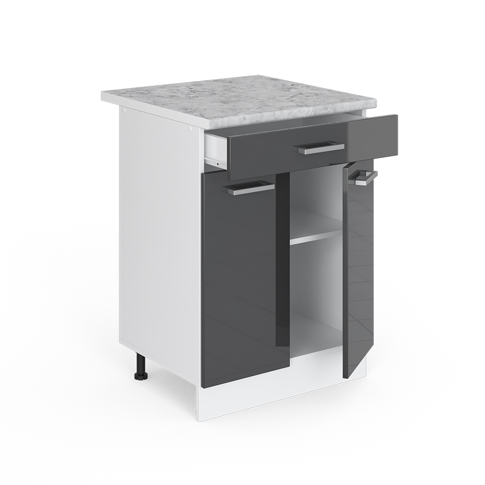 Küchenunterschrank "R-Line" Anthrazit Hochglanz/Weiß 60 cm mit Schublade, AP Marmor livinity®