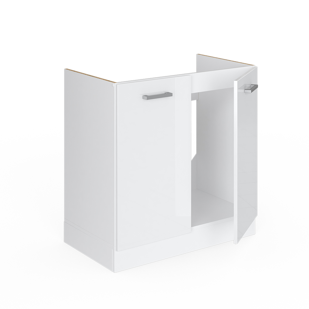 Spülenunterschrank "R-Line" Weiß Hochglanz/Weiß 80 cm ohne Arbeitsplatte livinity®
