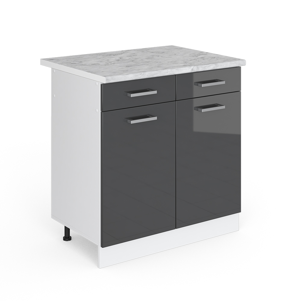 Küchenunterschrank "R-Line" Anthrazit Hochglanz/Weiß 80 cm , AP Marmor livinity®