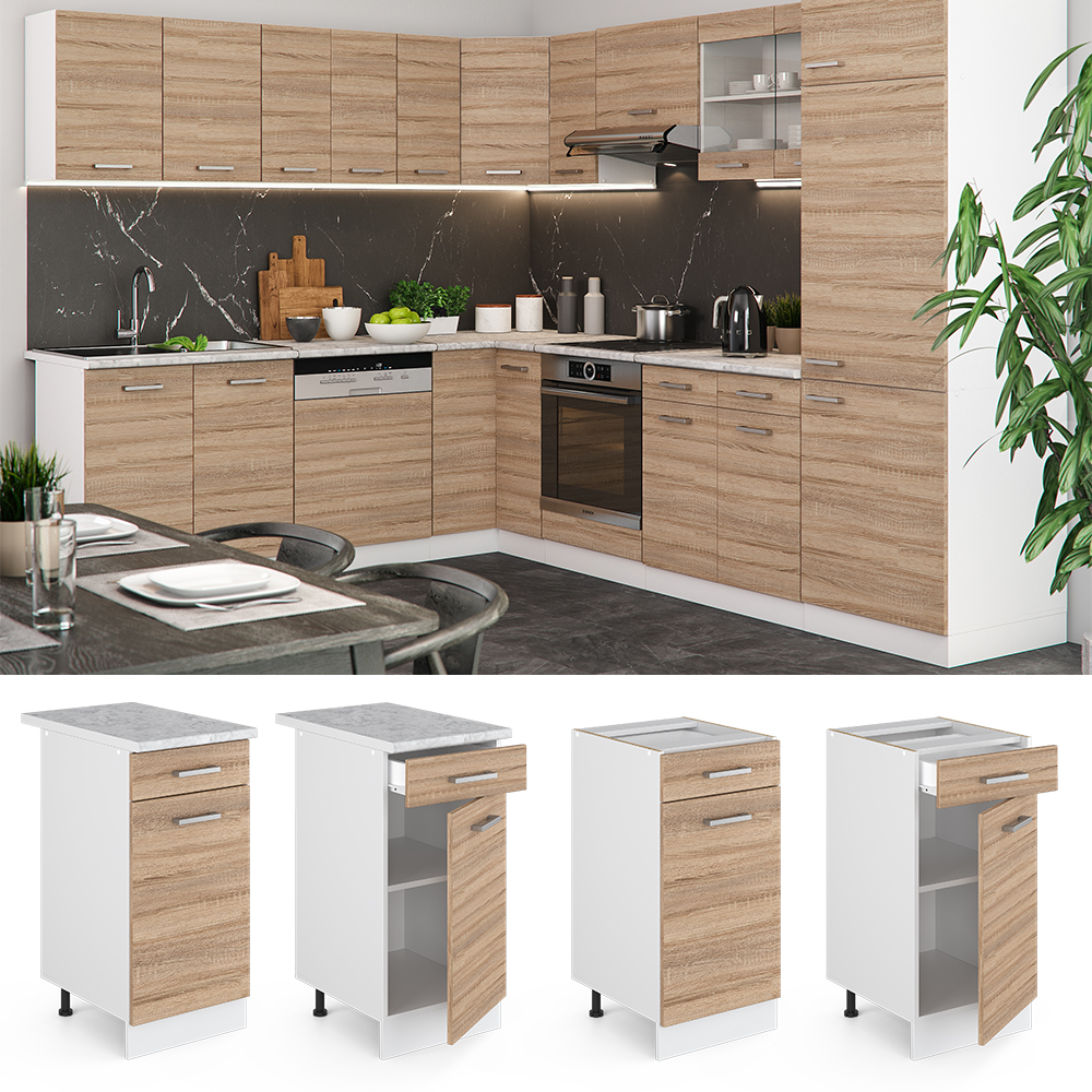 Küchenunterschrank "R-Line" Sonoma/Weiß 40 cm , AP Marmor livinity®