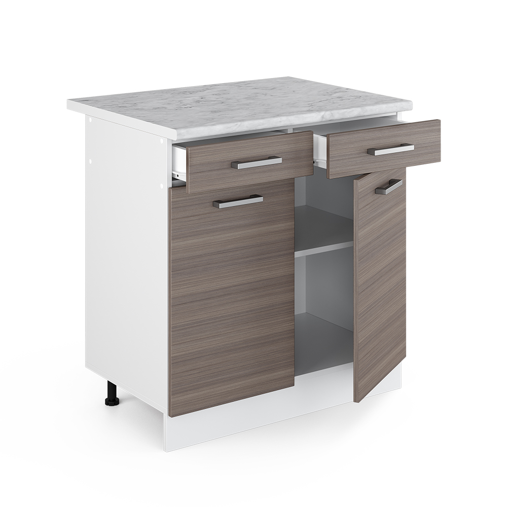 Küchenunterschrank "R-Line" Grau/Weiß 60 cm mit Schublade, AP Marmor livinity®