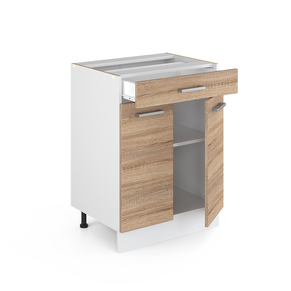Küchenunterschrank "R-Line" Sonoma/Weiß 60 cm mit Schublade, ohne Arbeitsplatte livinity®