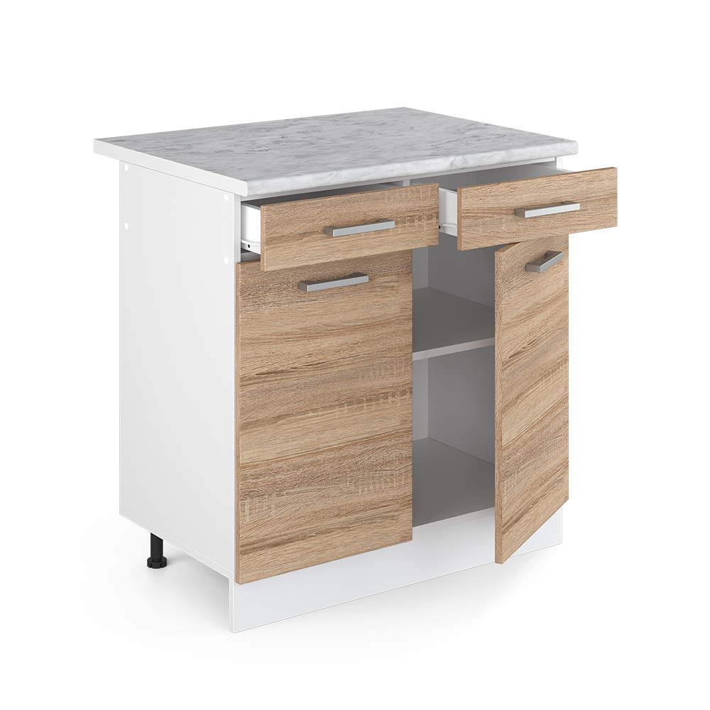 Küchenunterschrank "R-Line" Sonoma/Weiß 60 cm mit Schublade, AP Marmor livinity®