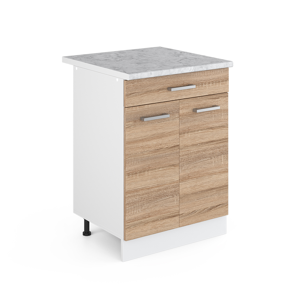 Küchenunterschrank "R-Line" Sonoma/Weiß 60 cm mit Schublade, AP Marmor livinity®