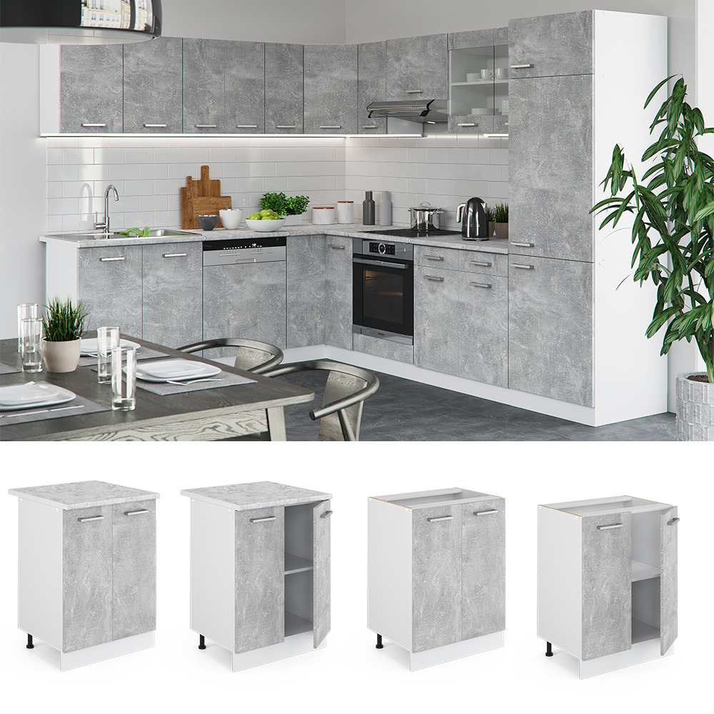 Küchenunterschrank "R-Line" Beton/Weiß 60 cm , AP Marmor livinity®