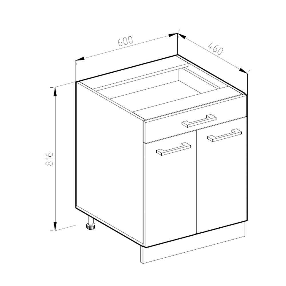 Küchenunterschrank "R-Line" Beton/Weiß 60 cm mit Schublade, ohne Arbeitsplatte livinity®