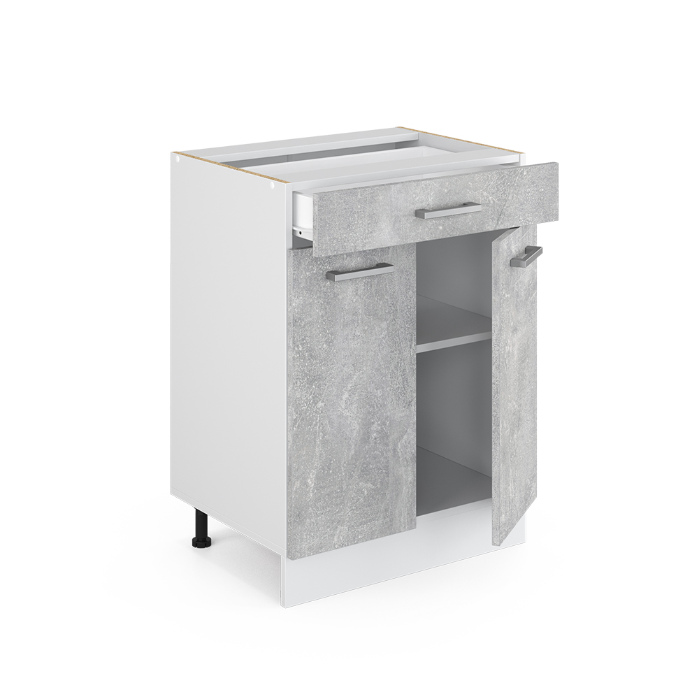 Küchenunterschrank "R-Line" Beton/Weiß 60 cm mit Schublade, ohne Arbeitsplatte livinity®
