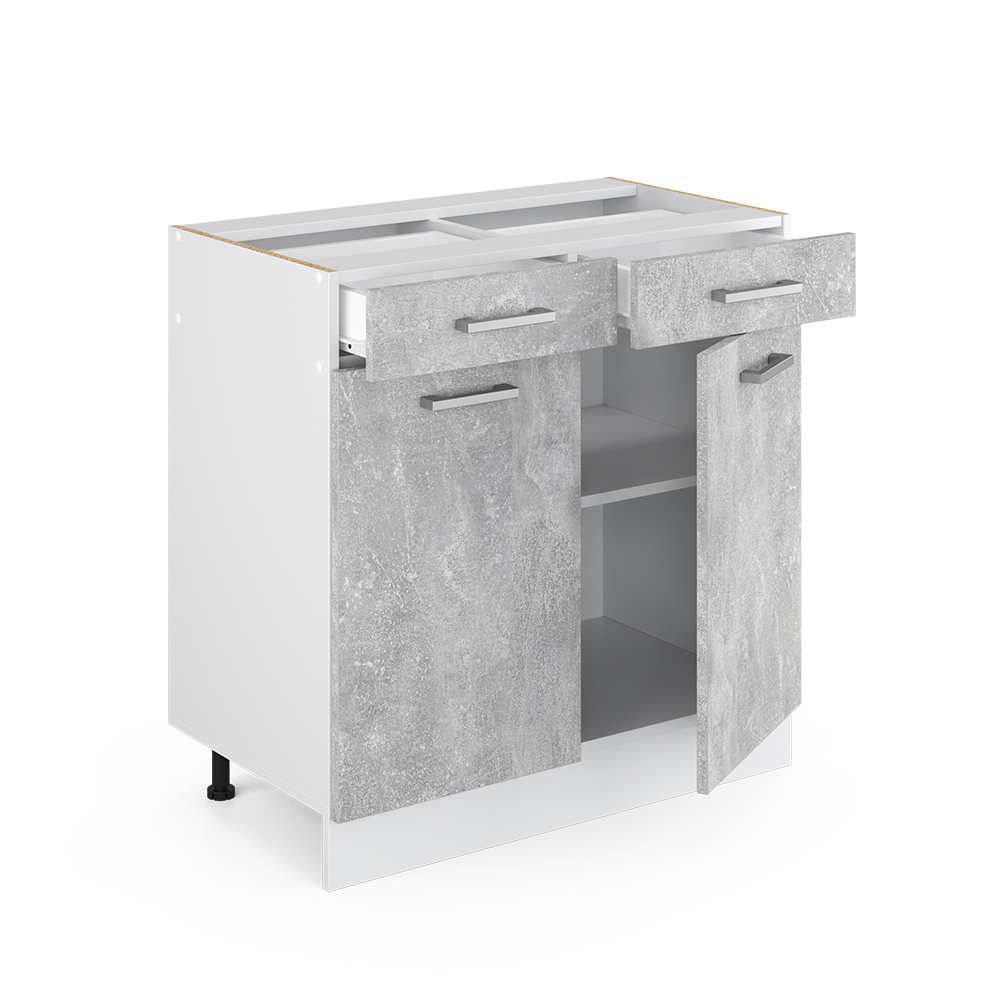 Küchenunterschrank "R-Line" Beton/Weiß 80 cm ohne Arbeitsplatte livinity®