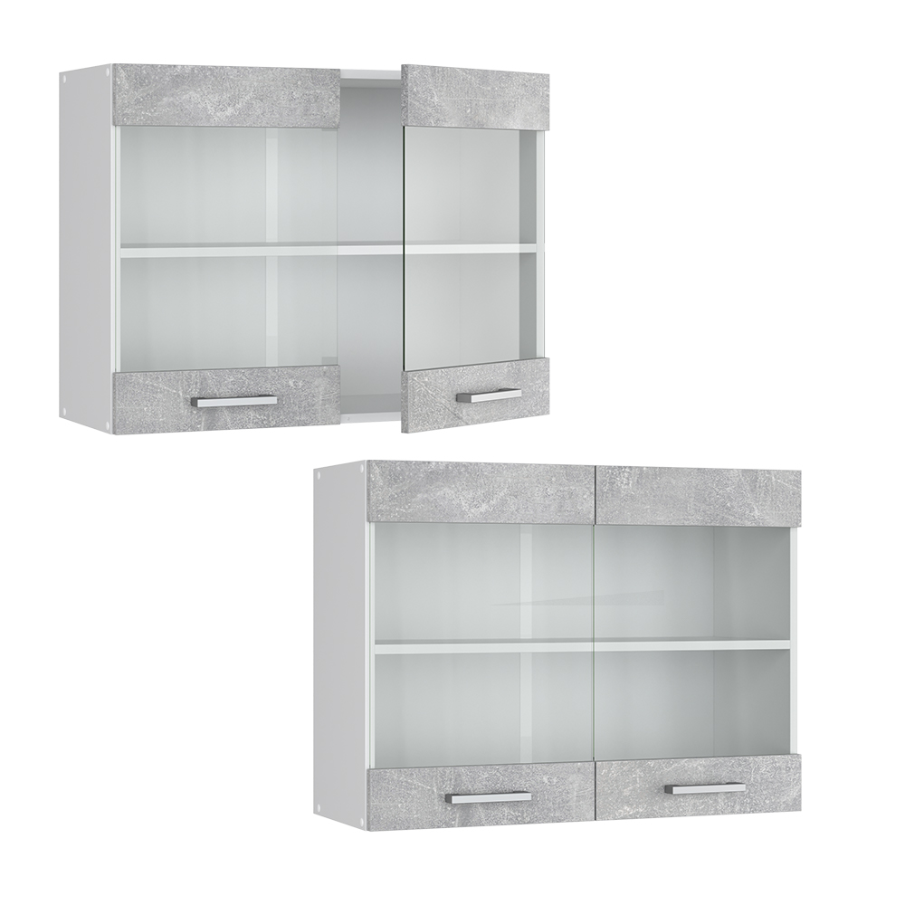 Küchenschrank Glas "R-Line" Beton/Weiß 80 cm livinity®