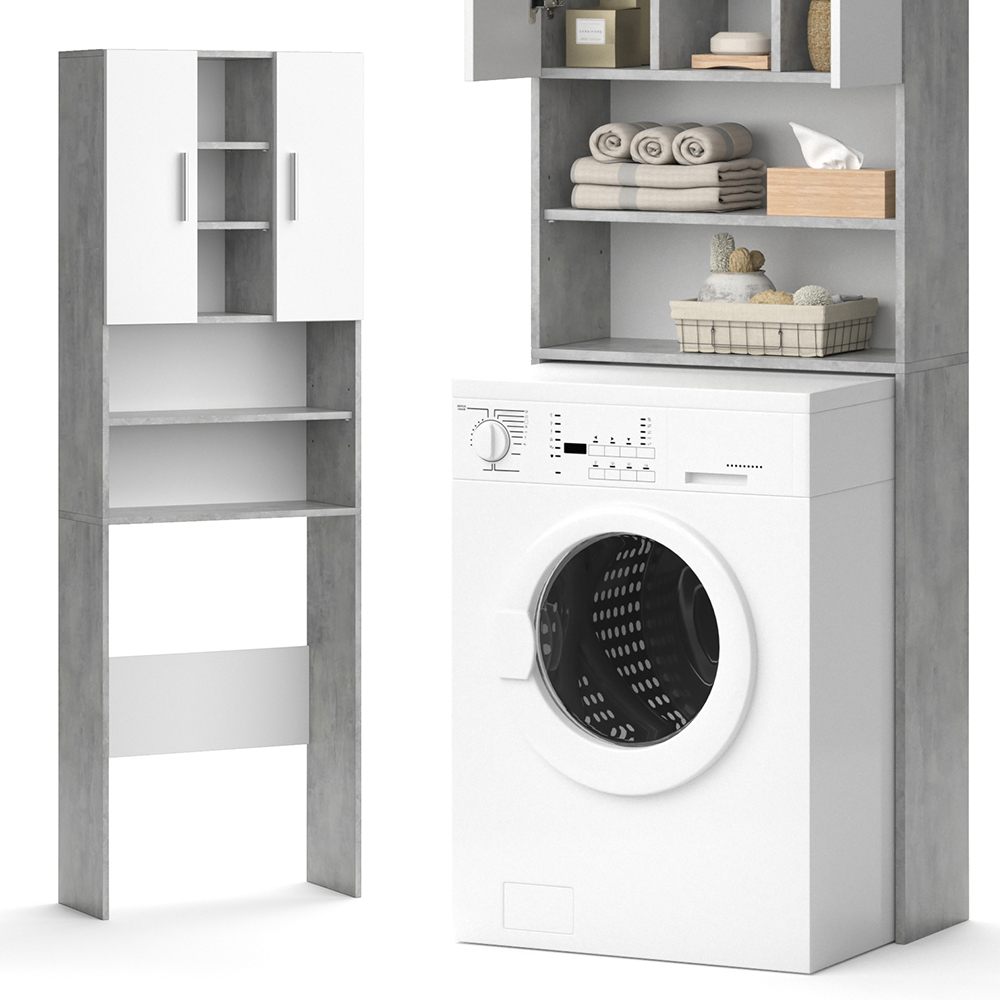 Waschmaschinenschrank "Luis" Beton/Weiß 190 x 64 cm livinity®