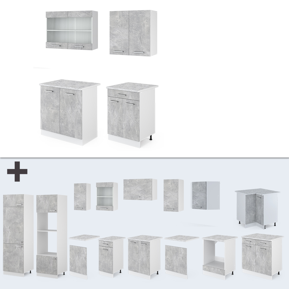 Singleküche "R-Line" Beton/Weiß 140 cm , AP Marmor livinity®