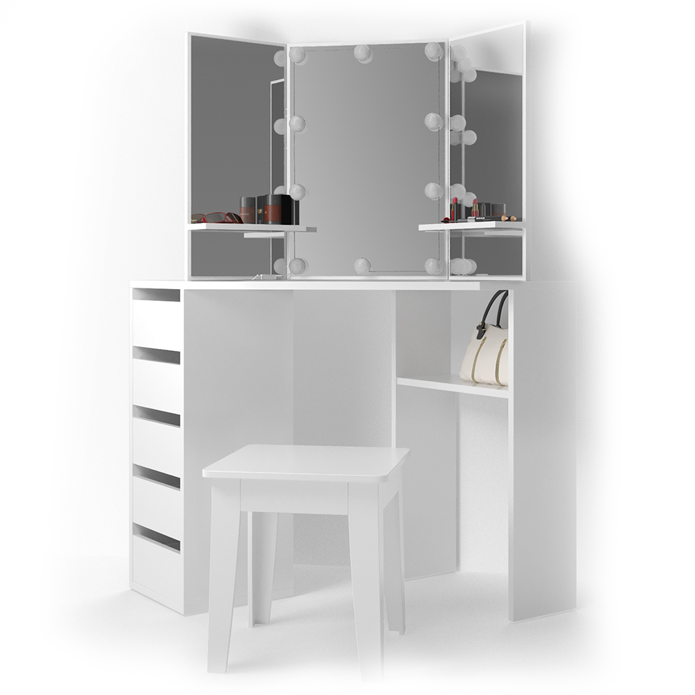 Eckschminktisch "Arielle" Weiß 110 cm mit LED Beleuchtung livinity®