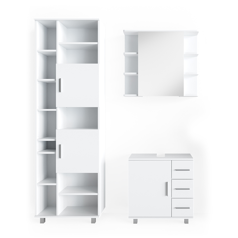 Badmöbel Set "Ilias" Weiß 3 Teile, mit Unterschrank 60 cm livinity®