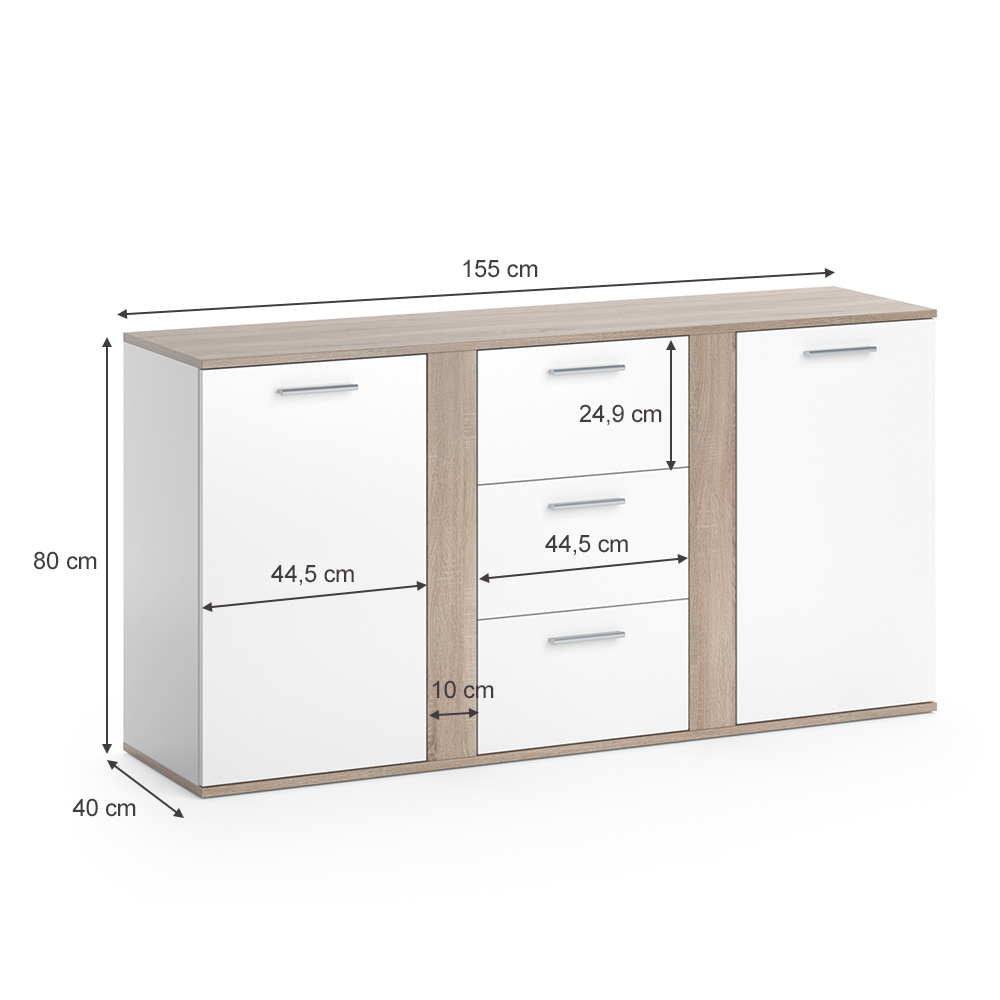 Sideboard "Novelli" Sonoma/Weiß 155 x 80 cm mit Schubladen livinity®