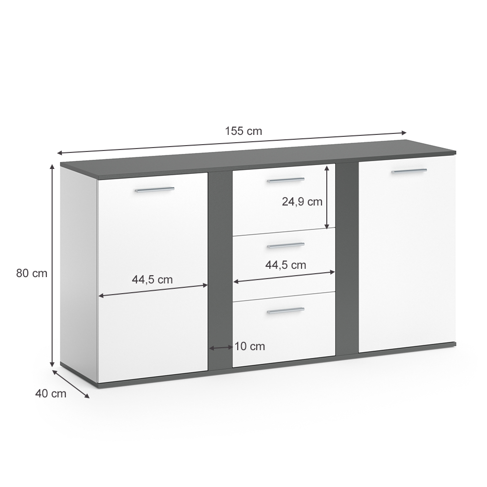 Sideboard "Novelli" Anthrazit/Weiß 155 x 80 cm mit Schubladen livinity®