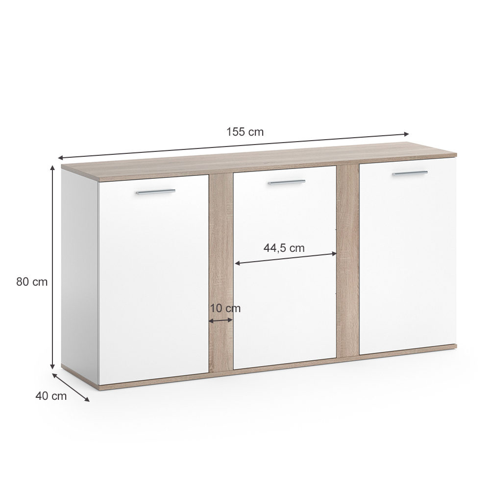 Sideboard "Novelli" Sonoma/Weiß 155 x 80 cm mit Türen livinity®